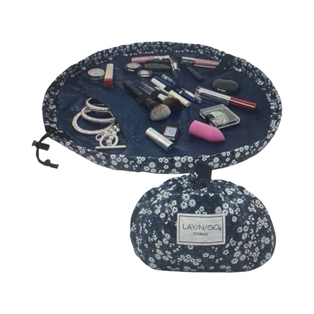Lay-N-Go  Drawstring Navy Floral Cosmetic Organizer